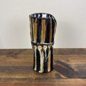 Japanese STYLE Swirl Ceramic 8" Vase Mingei Style Pottery Signed Tim Dunna? MCM